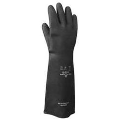 Chemical resistant natural rubber latex unsupported 18″ 40-mil unlined black bisque finish rolled cuff/XL - Americas Industrial Supply