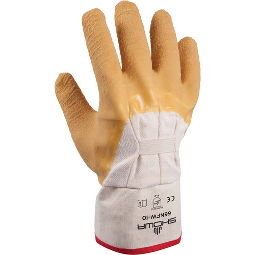 General purpose natural rubber palm-coated reinforced safety cuff white w/yellow dip wrinkle-finish/L - Americas Industrial Supply