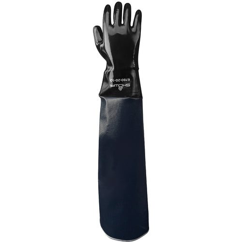 Chemical resistant 12″ fully coated neoprene gauntlet 20″ nitrile laminated shoulder length sleeve black/L - Americas Industrial Supply