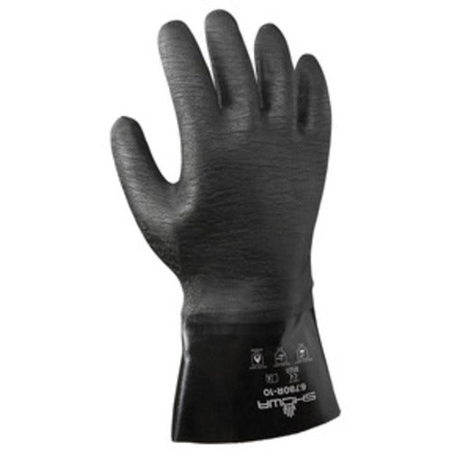 Chemical resistant neoprene fully coated heavyweight 12″ gauntlet black rough finish/large - Americas Industrial Supply