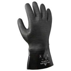 Chemical resistant neoprene fully coated heavyweight 12″ gauntlet black rough finish/large - Americas Industrial Supply