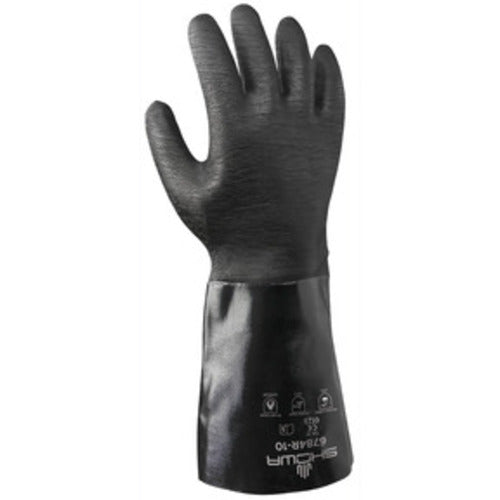 Chemical resistant neoprene fully coated heavyweight 14″ gauntlet black rough finish/large - Americas Industrial Supply
