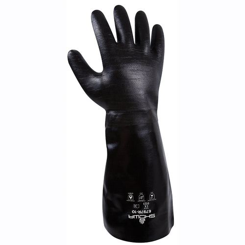 Chemical resistant neoprene fully coated heavyweight elbow length gauntlet black rough finish/large - Americas Industrial Supply