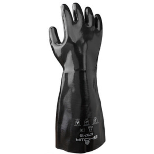 Chemical resistant neoprene fully coated heavyweight elbow-length gauntlet black smooth/large - Americas Industrial Supply