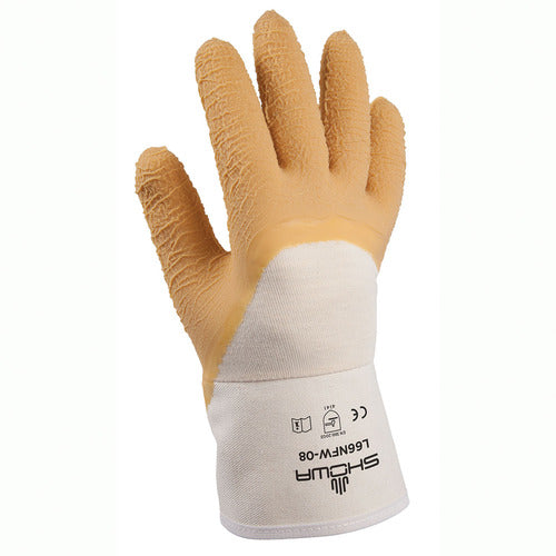 General purpose natural rubber palm-coated reinforced safety cuff white w/yellow dip wrinkle-finish/S - Americas Industrial Supply