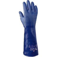 Chemical resistant nitrile fully coated 14″ gauntlet royal blue rough finish interlock liner/large - Americas Industrial Supply