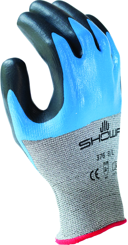 Engineered Hagane CoilTechnology cut resistant fiber w/double dipped nitrile palm coating, grey with blue and black overcoating, smooth finish, ANSI CUT LEVEL A4/medium - Americas Industrial Supply