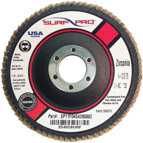 ‎4 1/2″ × 5/8″-11-120 Grit - Zirc Plus Coated Abrasive - Type 27 Flap Disc - Americas Industrial Supply