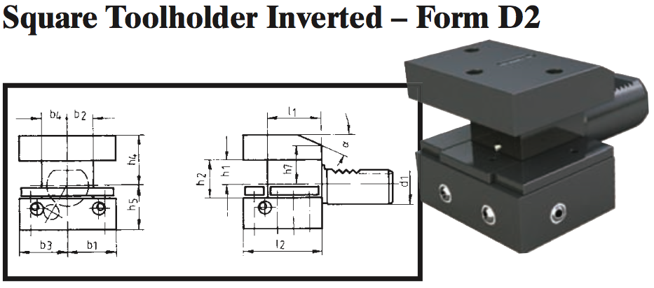 VDI Square Toolholder Inverted - Form D2 - Part #: CNC86 42.2516 - Americas Industrial Supply