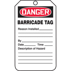 Barricade Tag, Danger Barricade Tag-Reason Installed/Description, 25/Pk, Cardstock - Americas Industrial Supply