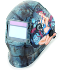 #41295 - Solar Powered Auto Darkening Welding Helment; Motorcycle Pin Up Girl Graphics - Americas Industrial Supply