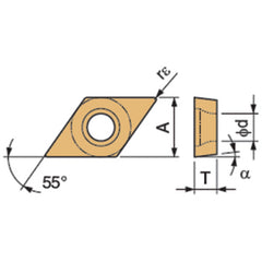 DCMT 32505 GK CA6515, 0.0079″ Corner Radius, 5/32″ Thick, 3/8″ Inscribed Circle, TiCnulll2O3/TiN, Diamond, Turning Indexable Insert - Exact Industrial Supply