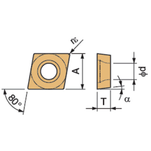 CCMT 32505 GK CA6515, 0.0079″ Corner Radius, 5/32″ Thick, 3/8″ Inscribed Circle, TiCnulll2O3/TiN, Diamond, Turning Indexable Insert - Exact Industrial Supply