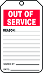 Status Record Tag, Out Of Service, 25/Pk, Cardstock - Americas Industrial Supply