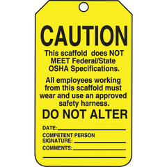 Scaffold Tag, Caution This Scaffold Does Not Meet Federal/Stat, 25/Pk, Cardstock - Americas Industrial Supply