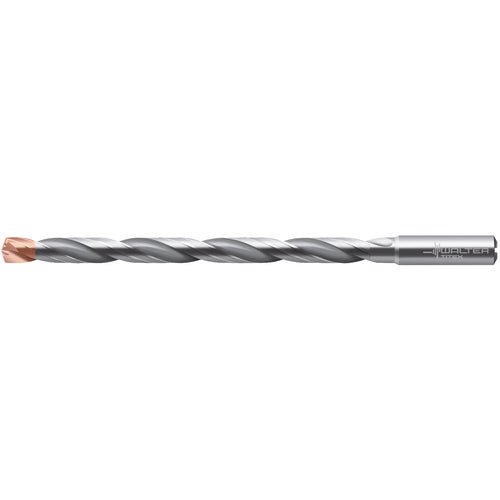 12.3 mm Dia. × 14 mm Shank × 182 mm Flute Length × 230 mm OAL, 140°, 2xD Flute, Coolant Thru, DIN 6535 HA, Round Solid Carbide Drill - Exact Industrial Supply