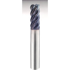 3/8″ × 3/8″ × 1″ × 3″ 5 Flute 0.0900'' C/R Carbide End Mill-Plain Shank - Y-Coating - Exact Industrial Supply