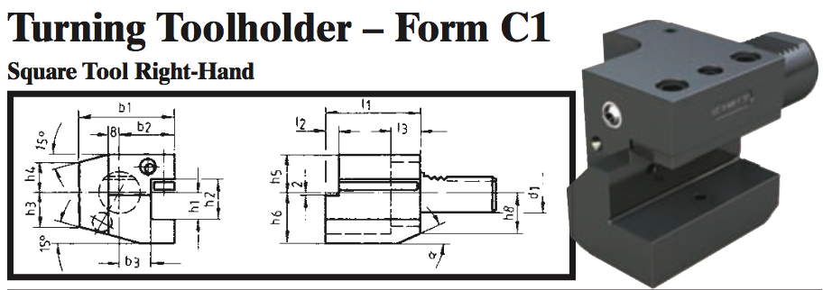 VDI Turning Toolholder - Form C1 (Square Tool Right-Hand) - Part #: CNC86 31.2016.1 - Americas Industrial Supply
