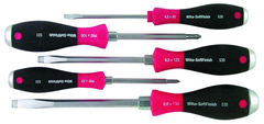 5 Piece - SoftFinish® Cushion Grip Extra Heavy Duty Screwdriver w/ Hex Bolster & Metal Striking Cap Set - #53090 - Includes: Slotted 5.5 - 8.0mm Phillips #1 -2 - Americas Industrial Supply