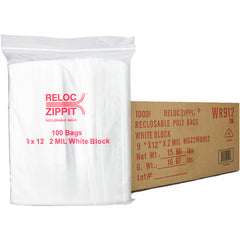 9″ × 12″ 2-MIL White Block Reloc Zippit Zipper Bags, Sold per Case of 1000 (10 boxes of 100 per case)
