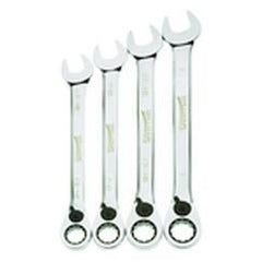 4 Piece - 12 Pt Ratcheting Combination Wrench Set - High Polish Chrome Finish SAE - 13/16" - 1" - Americas Industrial Supply