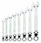 8 Piece - 12 Pt Ratcheting Flex-Head Combination Wrench Set - High Polish Chrome Finish SAE; 5/16 - 3/4" - Americas Industrial Supply