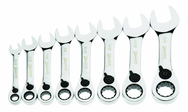 8 Piece - 12 Pt Ratcheting Stubby Combination Wrench Set - High Polish Chrome Finish SAE - 5/16 - 3/4" - Americas Industrial Supply