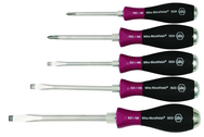 5 Piece - MicroFinish Non-Slip Grip Screwdriver w/Hex Bolster & Metal Striking Cap - #53390 - Includes: Slotted 5.5 - 8.0mm Phillips #1 - 2 - Americas Industrial Supply