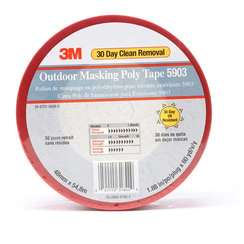 3M Outdoor Masking Poly Tape 5903 Red 48 mm × 54.8 m 7.5 mil Individually Wrapped Conveniently Packaged - Americas Industrial Supply