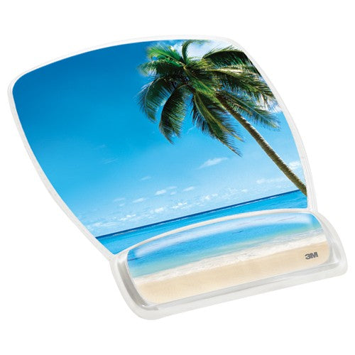 3M Gel Mousepad Wristrest MW308BH Compact Size Clear Gel Beach Design 6.8″ × 8.6″ × 0.75″ - Americas Industrial Supply