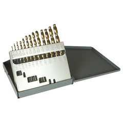 ‎1/16-1/4 RHS / RHC HSS 135 Degree Split Point Heavy Duty Black & Gold Parabolic Jobber Length Drill Set - Black & Gold - Exact Industrial Supply