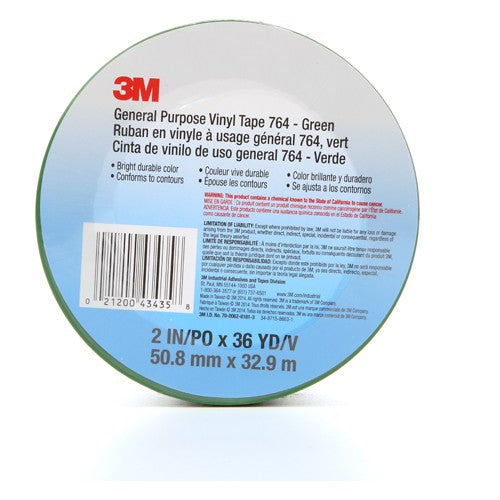3M General Purpose Vinyl Tape 764 Green 2″ × 36 yd 5 mil Individually Wrapped Conveniently Packaged - Americas Industrial Supply
