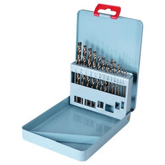 ‎1/16-1/4 RHS / RHC HSS-CO 8% (M42) 135 Degree Split Point Heavy Duty Cobalt Jobber Length Drill Set - Straw / Gold Oxide - Exact Industrial Supply