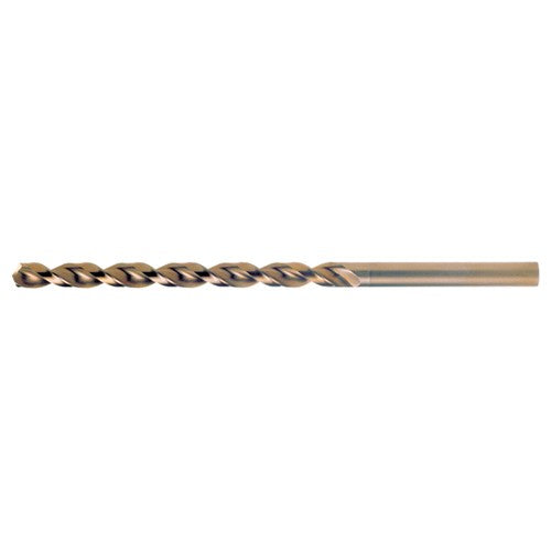 10.00mm RHS / RHC HSS-CO 8% (M42) 135 Degree Split Point Q-Cobalt Wide Land Parabolic Taper Length Drill - Straw / Gold Oxide - Exact Industrial Supply