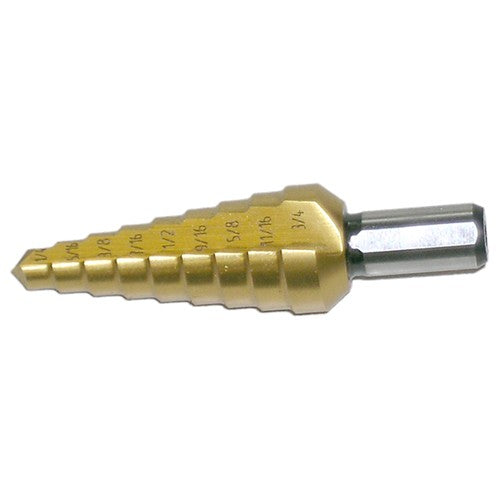 ‎1/8-1/2 × 1/32 RHC HSS 118 Degree Split Point Step Drill - TiN - Exact Industrial Supply