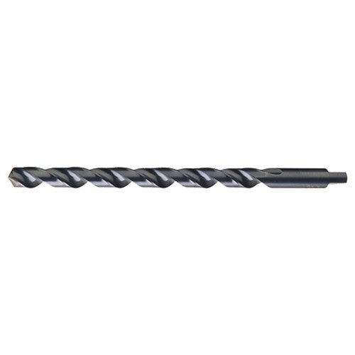 13/32 RHS / RHC HSS 118 Degree Notched Point Heavy Duty Taper Length with Automotive Tanged Shank Drill - Steam Oxide - Exact Industrial Supply