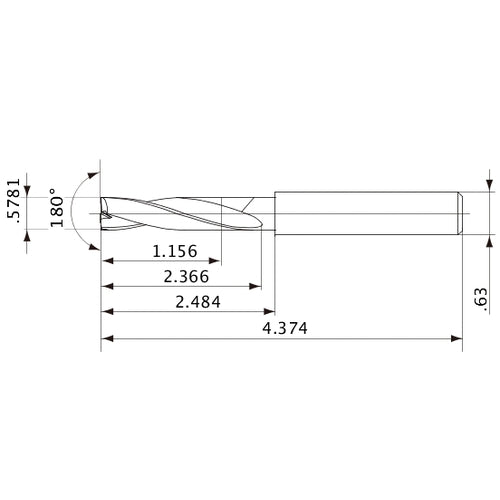 MFE1468X02S160 DP1020 0.5781″ Dia. × 0.63″ Shank × 2.366″ Flute Length × 4.374″ OAL, 180°, 2 Flute, External Coolant, Solid Carbide Drill