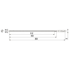 MGS0090L040B HTi10 0.9 mm Dia. × 3 mm Shank × 40 mm Flute Length × 80 mm OAL, 0°, 1 Flute, Coolant Thru, Solid Carbide Drill