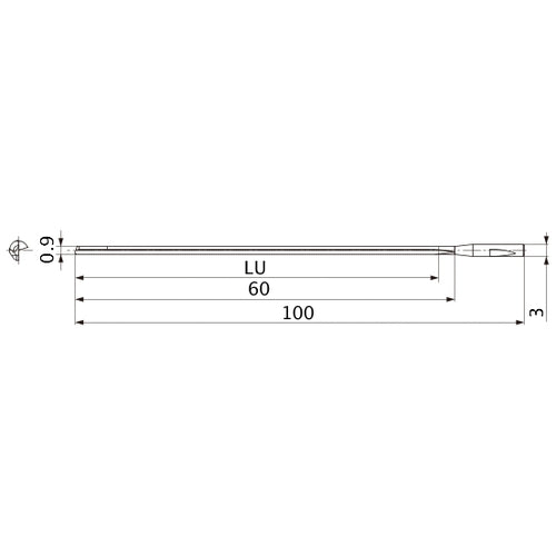 MGS0090L060B HTi10 0.9 mm Dia. × 3 mm Shank × 60 mm Flute Length × 100 mm OAL, 0°, 1 Flute, Coolant Thru, Solid Carbide Drill