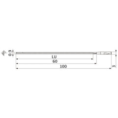 MGS0090L060B HTi10 0.9 mm Dia. × 3 mm Shank × 60 mm Flute Length × 100 mm OAL, 0°, 1 Flute, Coolant Thru, Solid Carbide Drill