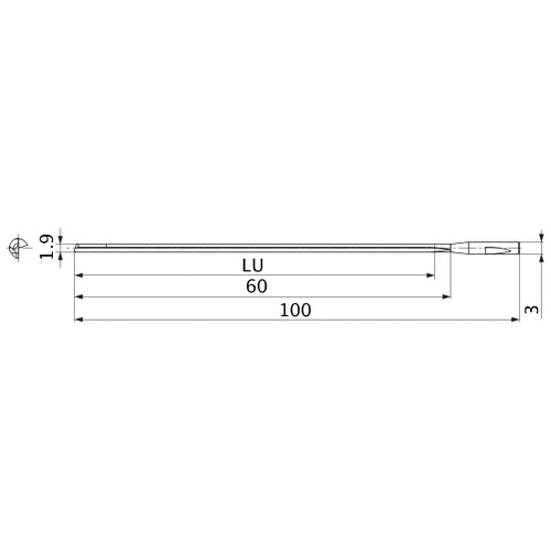 MGS0190L060B HTi10 1.9 mm Dia. × 3 mm Shank × 60 mm Flute Length × 100 mm OAL, 0°, 1 Flute, Coolant Thru, Solid Carbide Drill