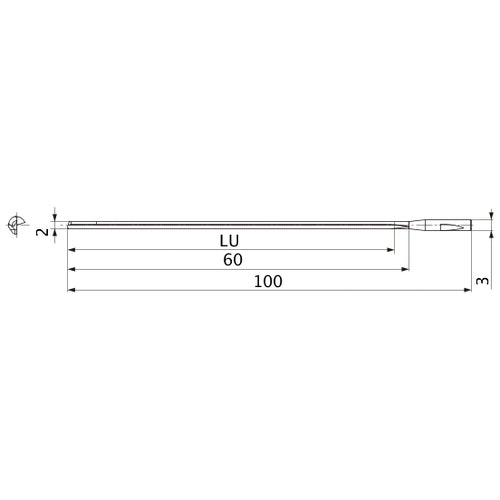 MGS0200L060B HTi10 2 mm Dia. × 3 mm Shank × 60 mm Flute Length × 100 mm OAL, 0°, 1 Flute, Coolant Thru, Solid Carbide Drill