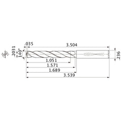 MMS0516X5D060 DP7020 0.2031″ Dia. × 0.236″ Shank × 1.571″ Flute Length × 3.539″ OAL, 140°, 2 Flute, Coolant Thru, Solid Carbide Drill