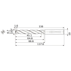 MMS0870X5DB DP7020 8.7 mm Dia. × 10 mm Shank × 64.6 mm Flute Length × 117.6 mm OAL, 140°, 2 Flute, Coolant Thru, Solid Carbide Drill