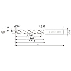 MMS0873X5D100 DP7020 0.3438″ Dia. × 0.394″ Shank × 2.543″ Flute Length × 4.63″ OAL, 140°, 2 Flute, Coolant Thru, Solid Carbide Drill