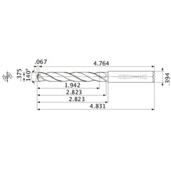 MMS0953X5D100 DP7020 3/8″ Dia. × 0.394″ Shank × 2.823″ Flute Length × 4.831″ OAL, 140°, 2 Flute, Coolant Thru, Solid Carbide Drill