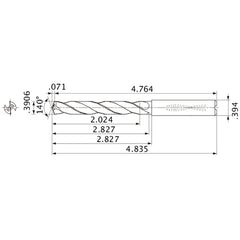 MMS0992X5D100 DP7020 0.3906″ Dia. × 0.394″ Shank × 2.827″ Flute Length × 4.835″ OAL, 140°, 2 Flute, Coolant Thru, Solid Carbide Drill