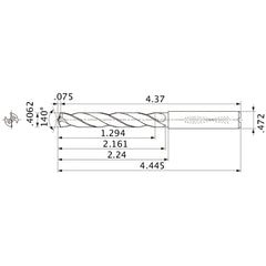 MMS1032X3D120 DP7020 0.4062″ Dia. × 0.472″ Shank × 2.161″ Flute Length × 4.445″ OAL, 140°, 2 Flute, Coolant Thru, Solid Carbide Drill