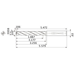 MMS1508X3D160 DP7020 0.5938″ Dia. × 0.63″ Shank × 3.177″ Flute Length × 5.579″ OAL, 140°, 2 Flute, Coolant Thru, Solid Carbide Drill
