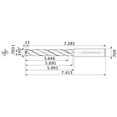 MMS1786X5D180 DP7020 0.7031″ Dia. × 0.709″ Shank × 5.091″ Flute Length × 7.413″ OAL, 140°, 2 Flute, Coolant Thru, Solid Carbide Drill